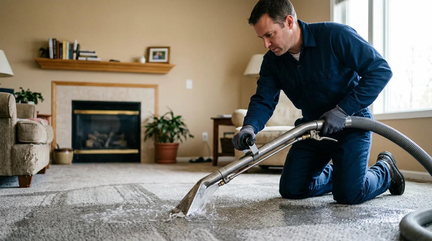 Water damage restoration technician working near Angeles, PR